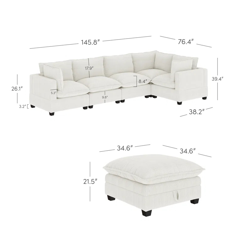 Modern Upholstered Cloud Sectional With Ottoman