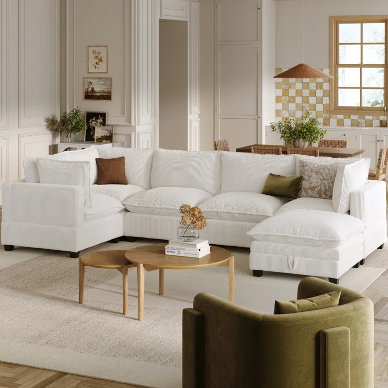 Modern Upholstered Cloud Sectional With Ottoman