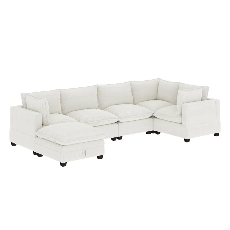 Modern Upholstered Cloud Sectional With Ottoman