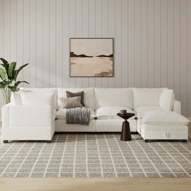 Modern Upholstered Cloud Sectional With Ottoman