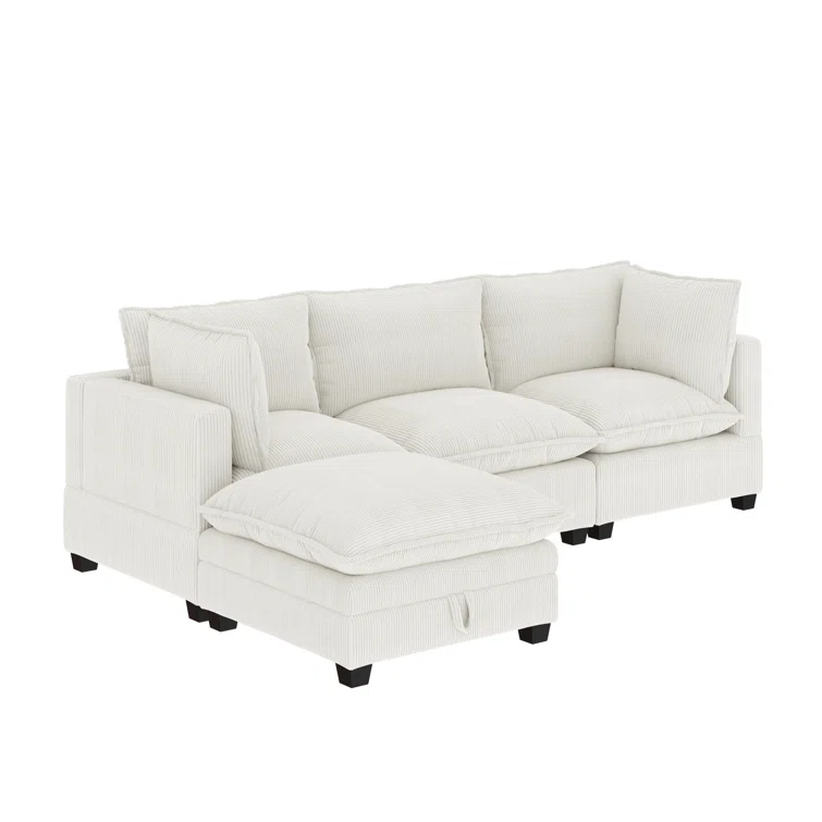 Hokku Designs Somerdale Modern Upholstered Cloud 3-Seater Sofa & Ottoman