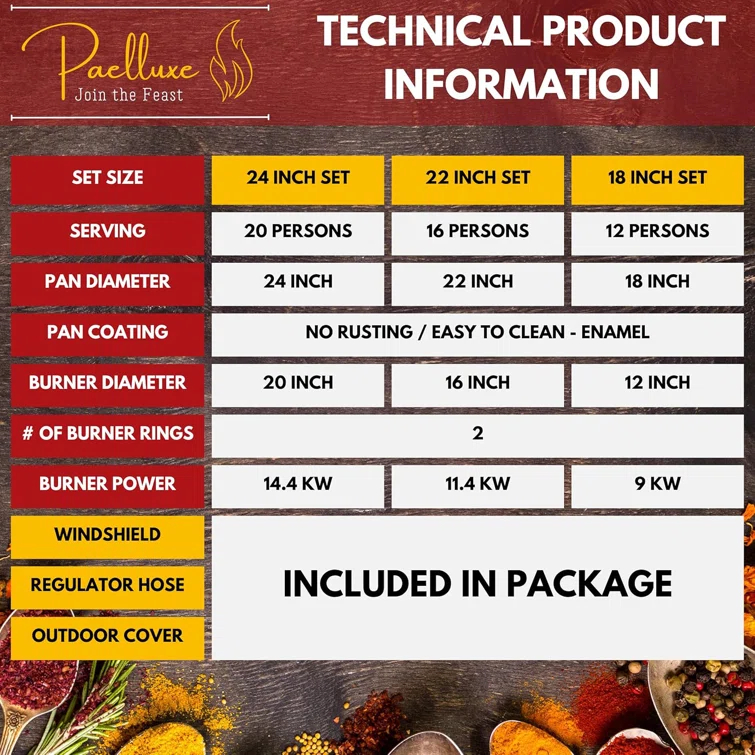 Paelluxe Paella Burner and Stand Set 20 Servings, 24 Inch Paella Pan, Dual Propane Outdoor Stove with Stand & Regulator, Portable Gas Cooker for Camping Crawfish Boil Cooking Outdoor, Paellera Propano