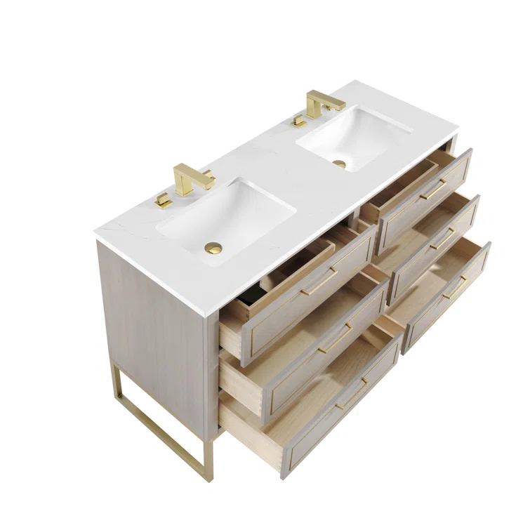 Markham 60'' Double Bathroom Vanity with Ceramic Top