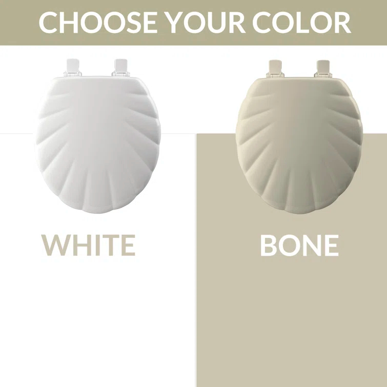 Shell Sculptured Wood Toilet Seat, Easily Removes for Cleaning, Hinges Never Loosen, Round