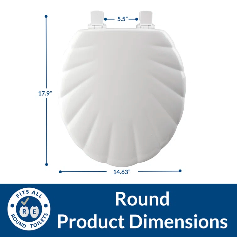 Shell Sculptured Wood Toilet Seat, Easily Removes for Cleaning, Hinges Never Loosen, Round