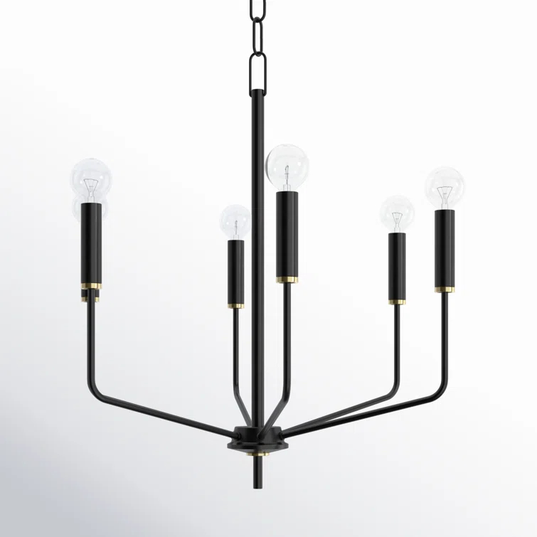 Elegant Aged Brass & Soft Black 6-Light Chandelier with Globe Bulbs