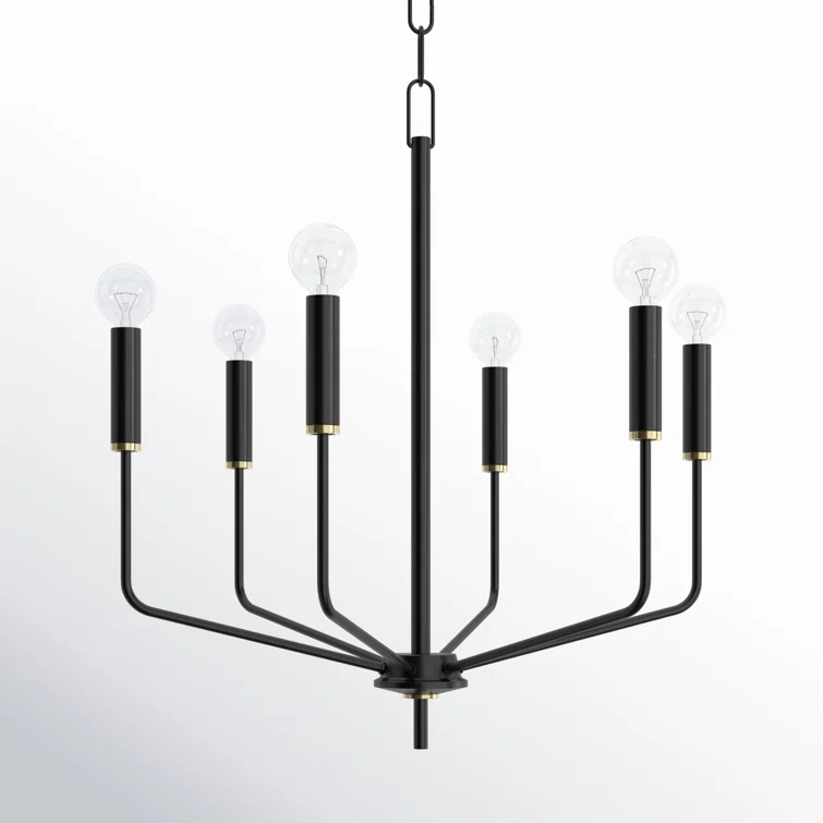 Elegant Aged Brass & Soft Black 6-Light Chandelier with Globe Bulbs