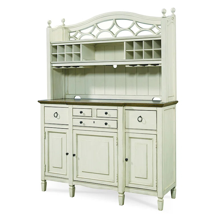 Elegant Cream Transitional Lighted China Cabinet with Pewter Accents