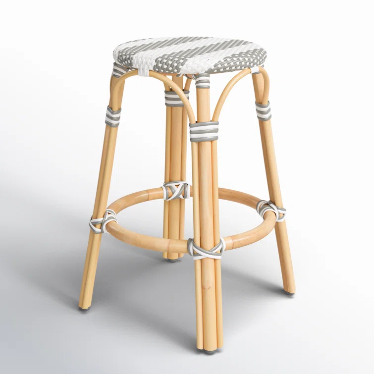 Butler Specialty Company Tobias Rattan Round 24" Counter Stool - Gray And White