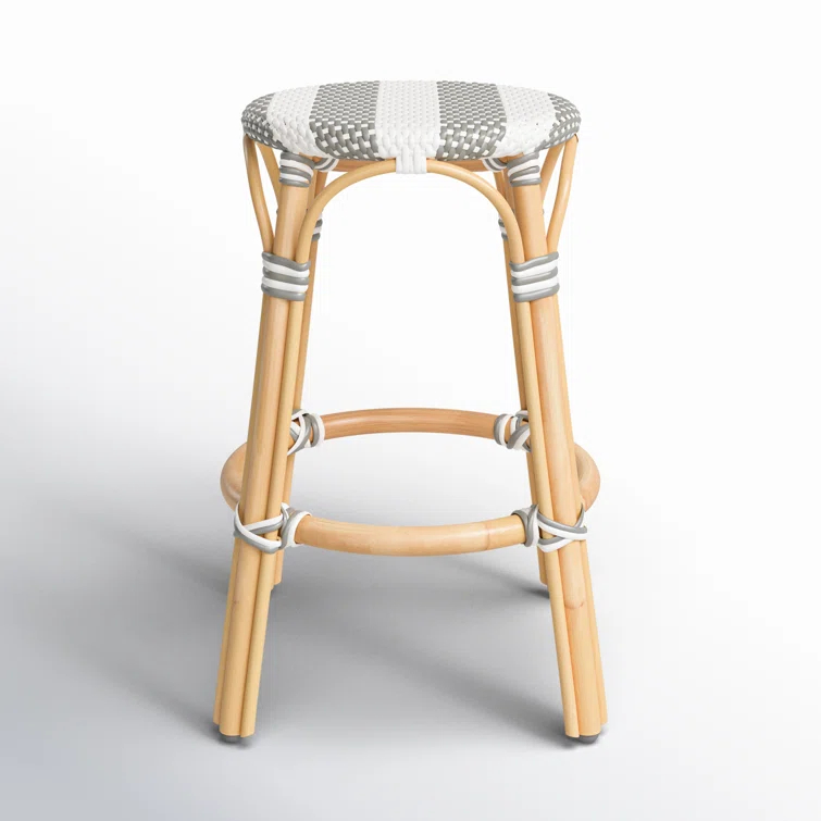 Butler Specialty Company Tobias Rattan Round 24" Counter Stool - Gray And White