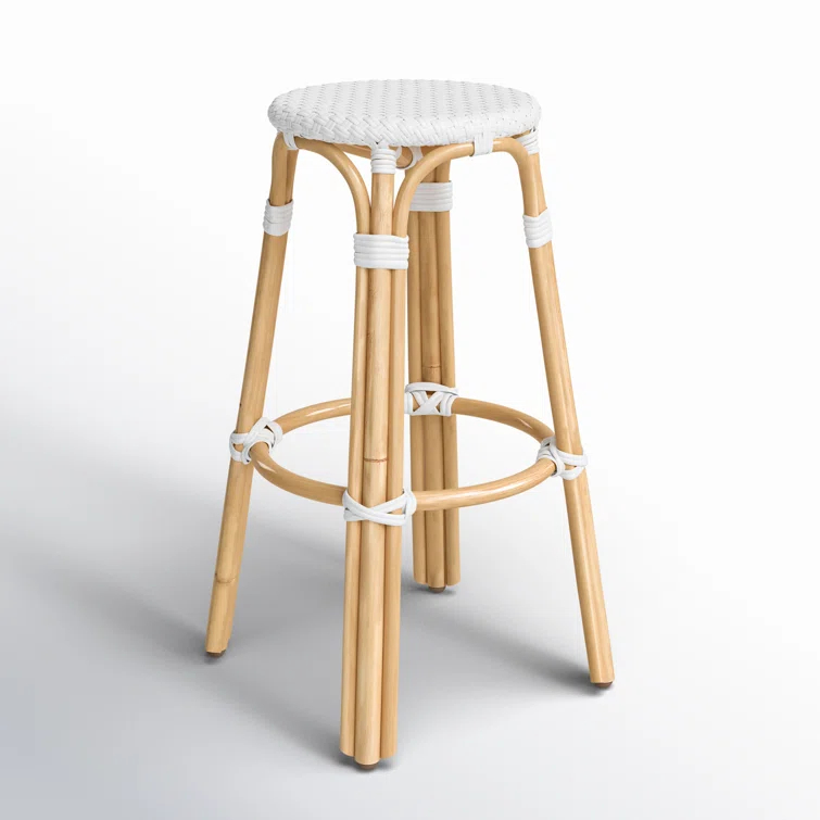 Butler Specialty Company Tobias Round Rattan 30" Bar Stool - Glossy White