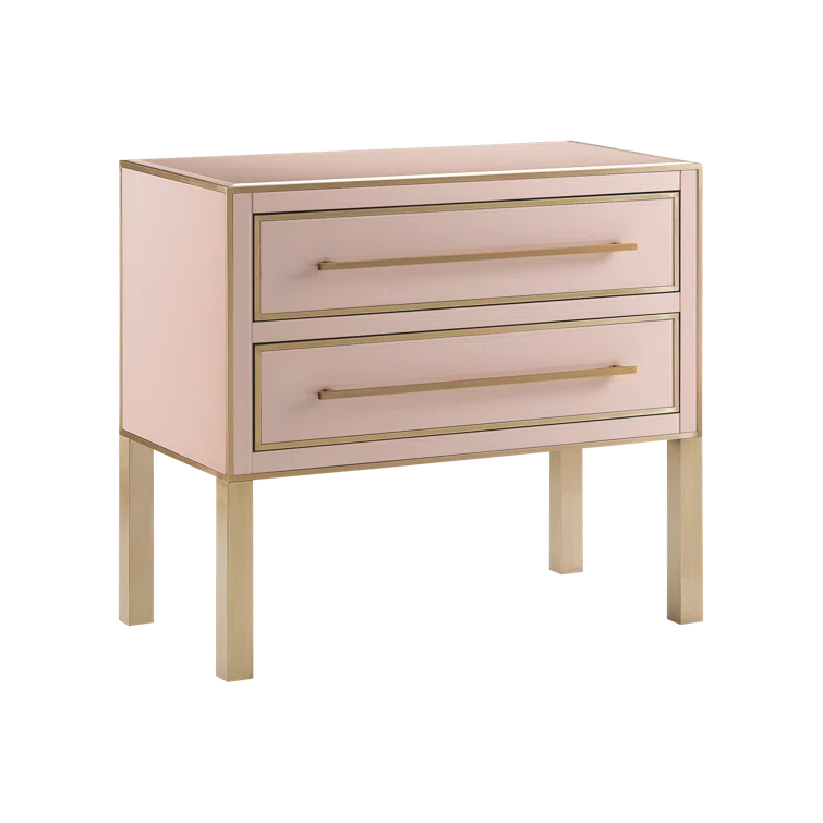 Arden Silver Peony 2-Drawer Nightstand with Satin Brass Trim