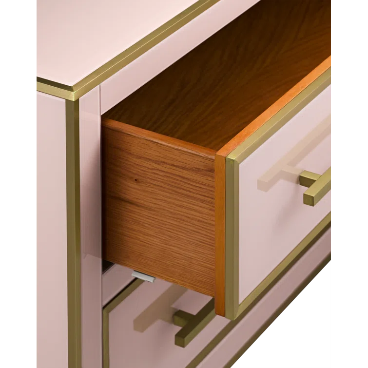 Arden Silver Peony 2-Drawer Nightstand with Satin Brass Trim