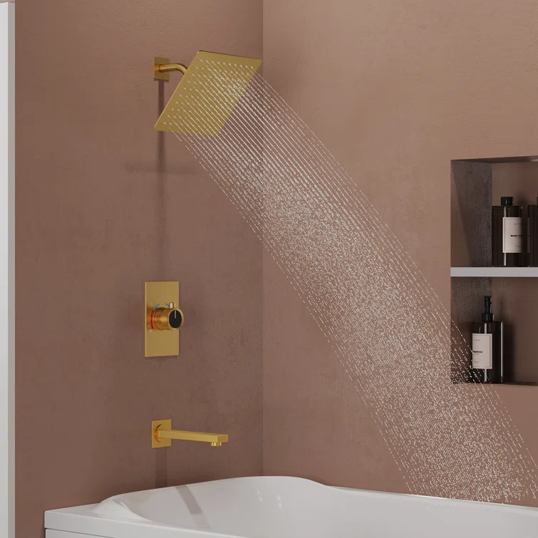 EVERSTEIN AquaSpa Shower Faucet Set with Tub Spout, 8-Inch Rain Shower Head with Valve SFS-1035-GD8