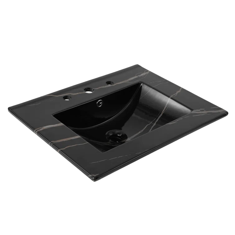 Ancillary 3-Hole 24" Classic Contemporary Rectangular Ceramic Single Sink Basin Vanity Top