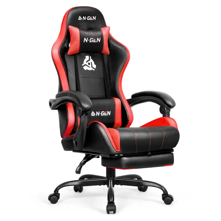 N-GEN Adjustable Ergonomic Faux Leather Swiveling PC & Racing Game Office Desk Chair with Flip-Up Arms