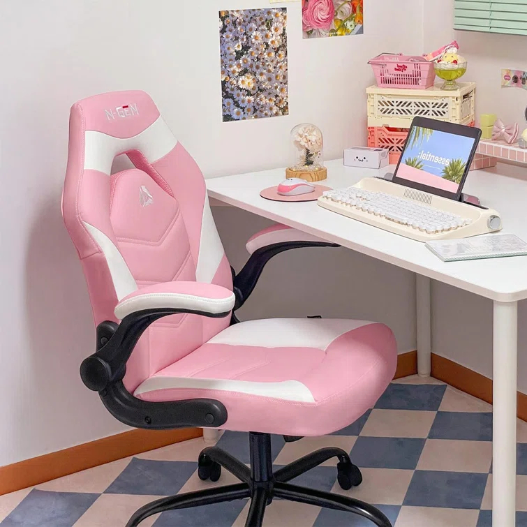 Neo Chair N-GEN Adjustable Ergonomic Faux Leather Swiveling PC & Racing Game Office Desk Chair with Flip-Up Arms