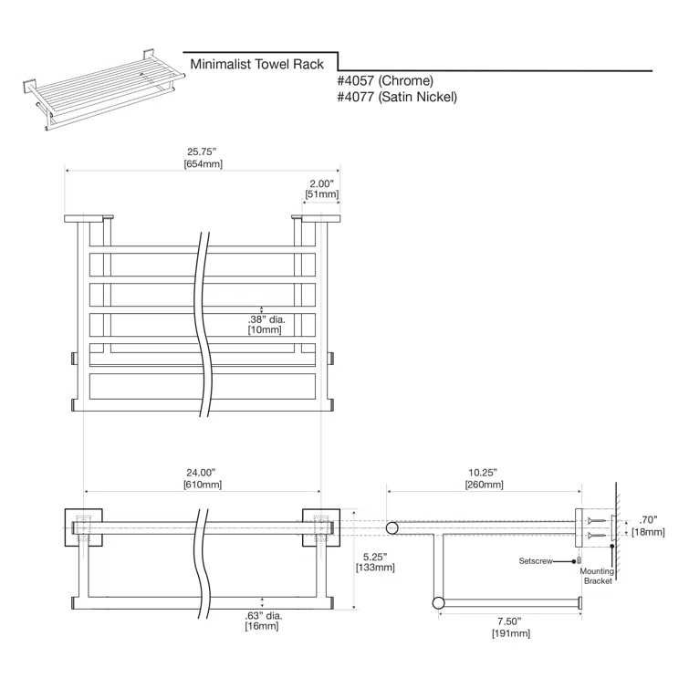 Elevate 24" W Wall Mount Stainless Steel Towel Rack | Hotel Style Towel Shelf with Towel Bar