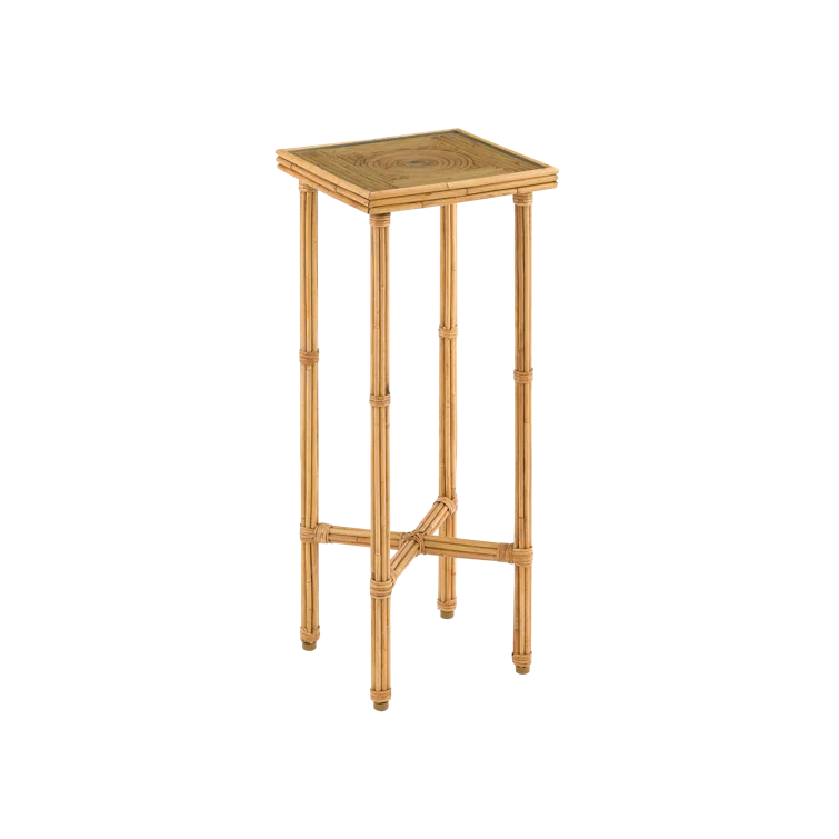 Silang Square Natural Rattan 23.75" End Table with Glass Top
