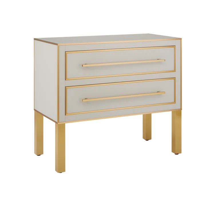 Ivory and Satin Brass 2-Drawer Accent Chest with Soft Close