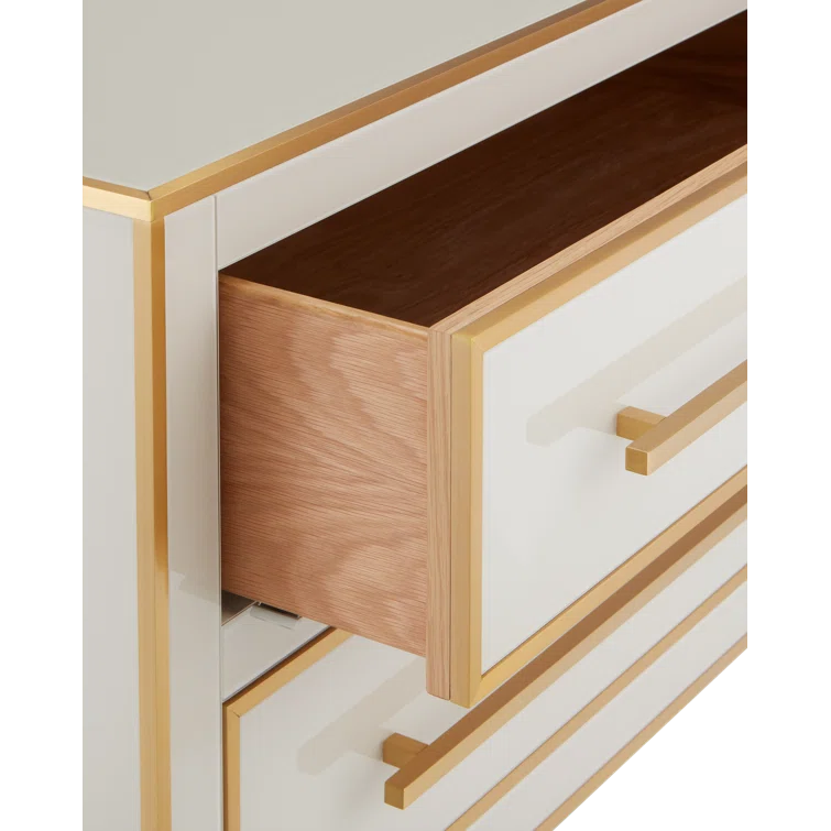 Ivory and Satin Brass 2-Drawer Accent Chest with Soft Close
