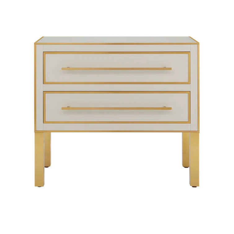 Ivory and Satin Brass 2-Drawer Accent Chest with Soft Close