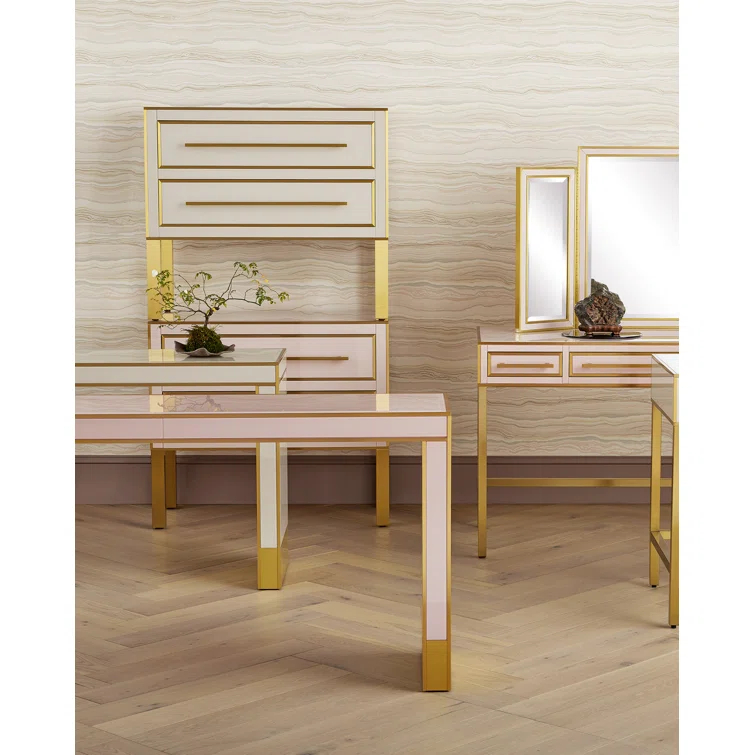 Ivory and Satin Brass 2-Drawer Accent Chest with Soft Close