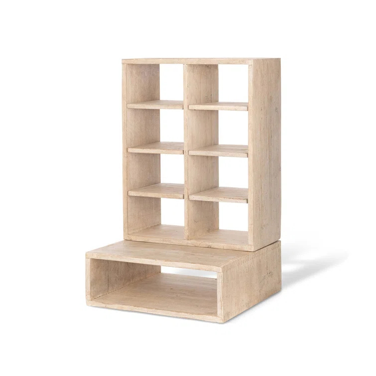 Whitewash Solid Pine Wood Countertop Display Cabinet