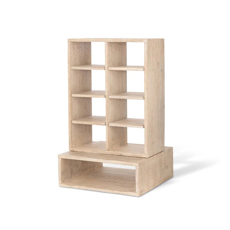Whitewash Solid Pine Wood Countertop Display Cabinet