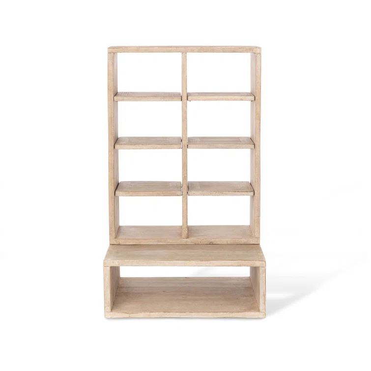 Whitewash Solid Pine Wood Countertop Display Cabinet