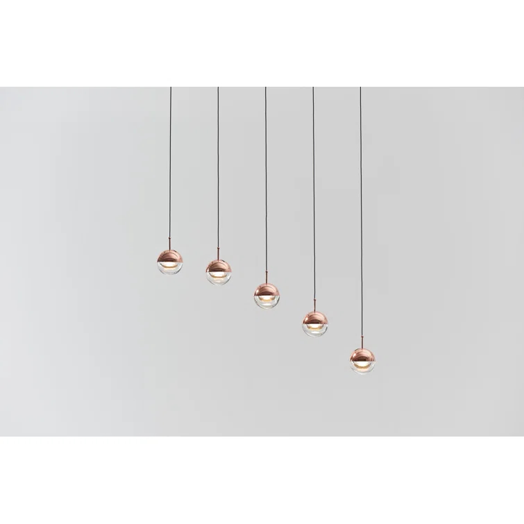 Copper and Glass 5-Light LED Pendant Chandelier