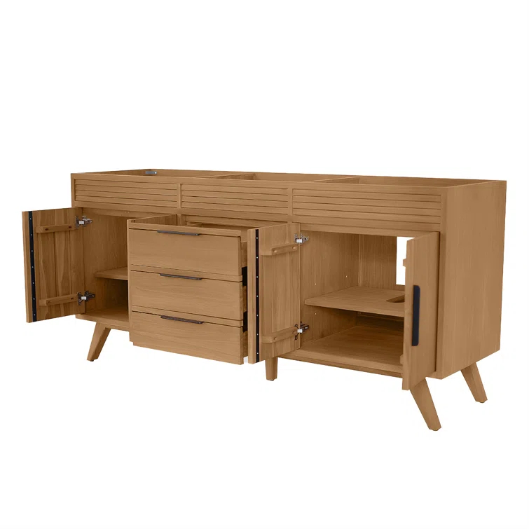 Hoult 72 in. Natural Teak Double Bathroom Vanity with Quartz Top