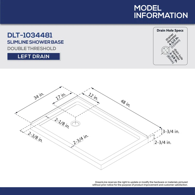 SlimLine 48" x 34" Double Threshold Shower Base