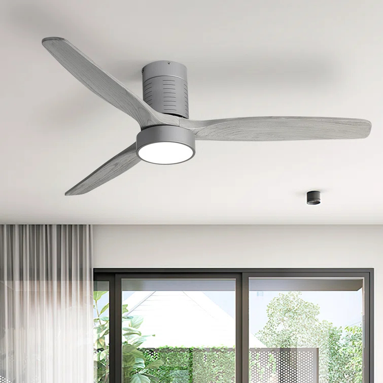 Ivy Bronx Kemp 52'' 3 -Blade LED Flush Mount Ceiling Fan with Remote Control and Light Kit Included