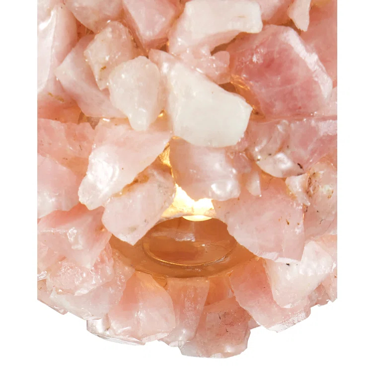 Mini Rose Quartz Glass Globe Pendant with Brass Finish