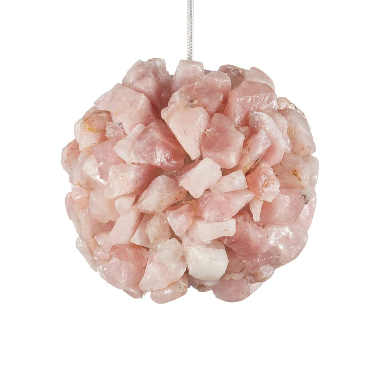 Mini Rose Quartz Glass Globe Pendant with Brass Finish