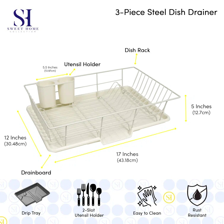 Sweet Home Collection 3-Piece Countertop Dish Rack