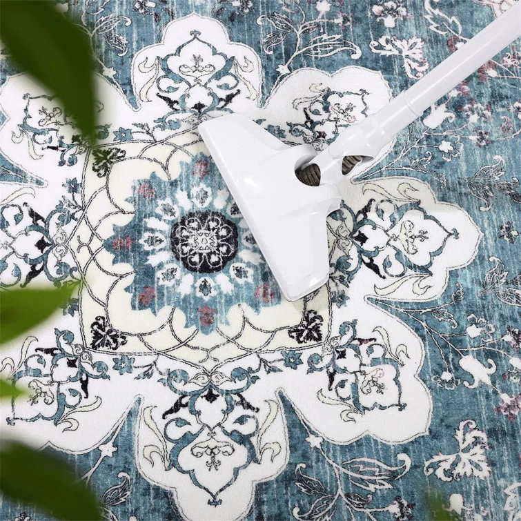 Polyester Machine Washable Blue Oriental Area Rug