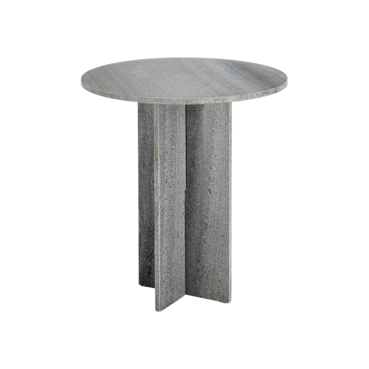 Gray Marble and Metal Round Accent Table, 18"