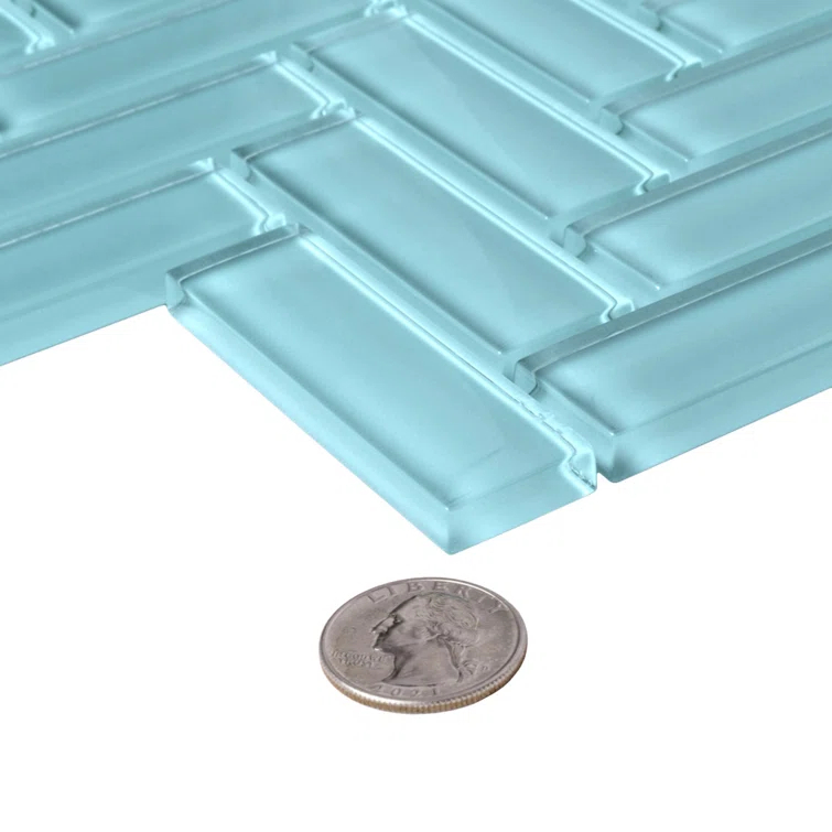 11"X 12.6" Herringbone Polished Glass Mosaic Tile