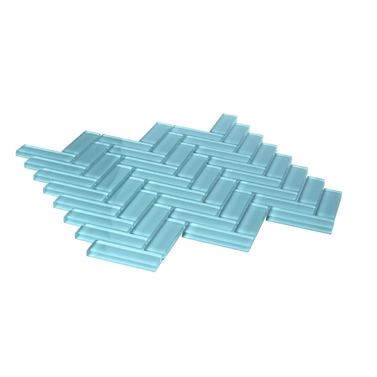 11"X 12.6" Herringbone Polished Glass Mosaic Tile