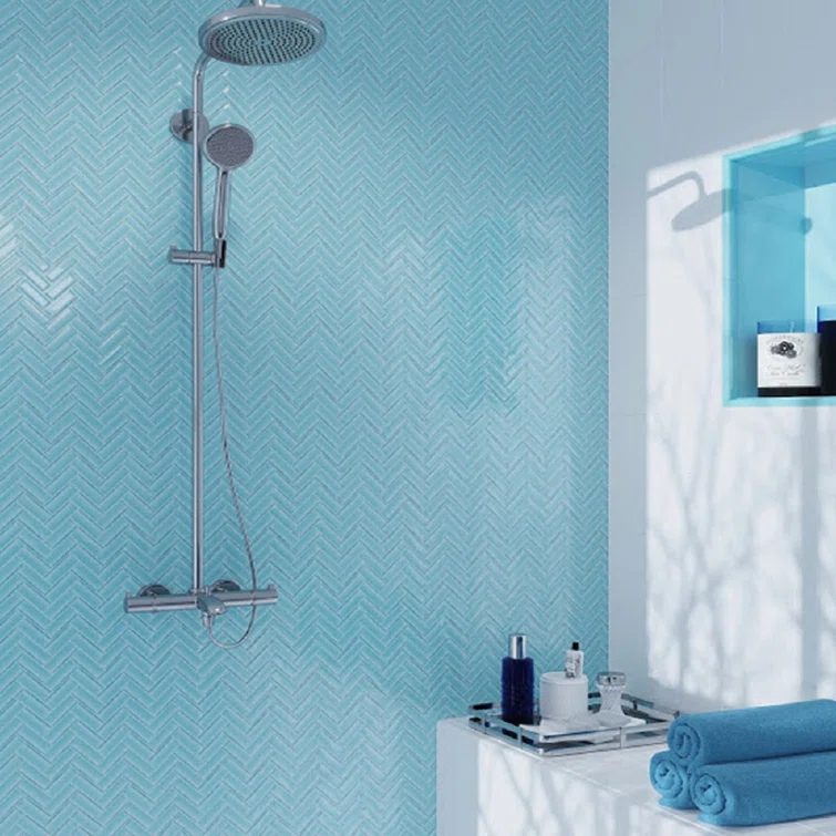 11"X 12.6" Herringbone Polished Glass Mosaic Tile