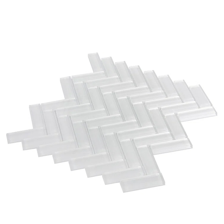 11"X 12.6" Herringbone Polished Glass Mosaic Tile