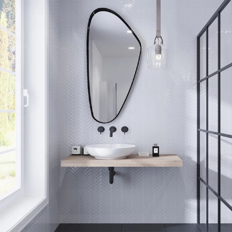 11"X 12.6" Herringbone Polished Glass Mosaic Tile