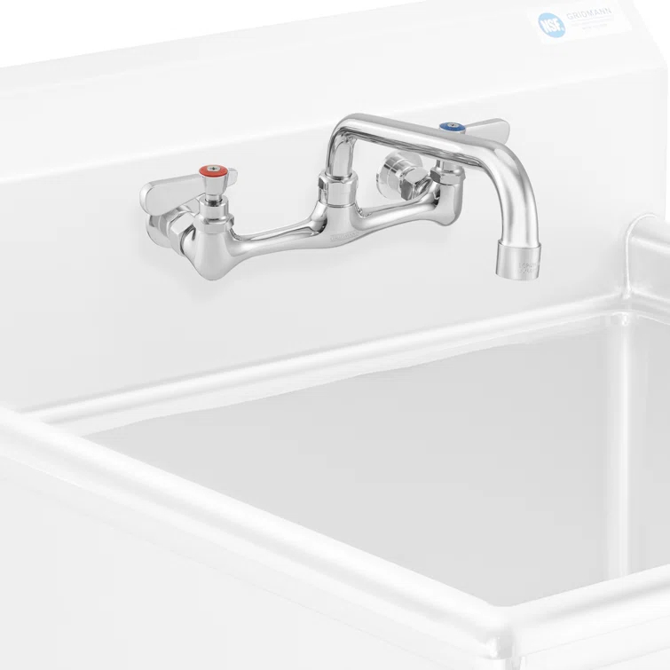 Commercial Wall Mount Sink Faucet, 8" Center w/ 10" Swivel Spout, NSF