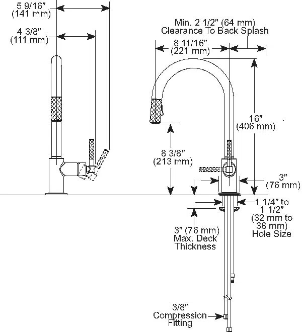 Modern 16" Stainless Steel Kitchen Faucet with Pull-out Spray