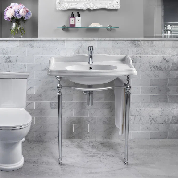 Whitehaus Collection B-AR864-ARCG1 Whitehaus Collection 35" Large Rectangular Wall Mount Console Sink With Front Towel Bar