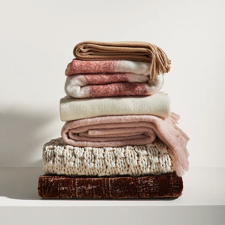 Ivory Cotton Knitted Machine Washable Throw Blanket