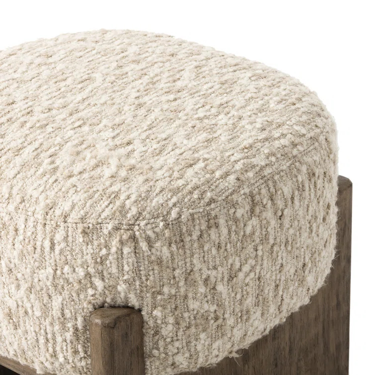 Solema Cream Upholstered Footstool with Wire-Brushed Parawood Base