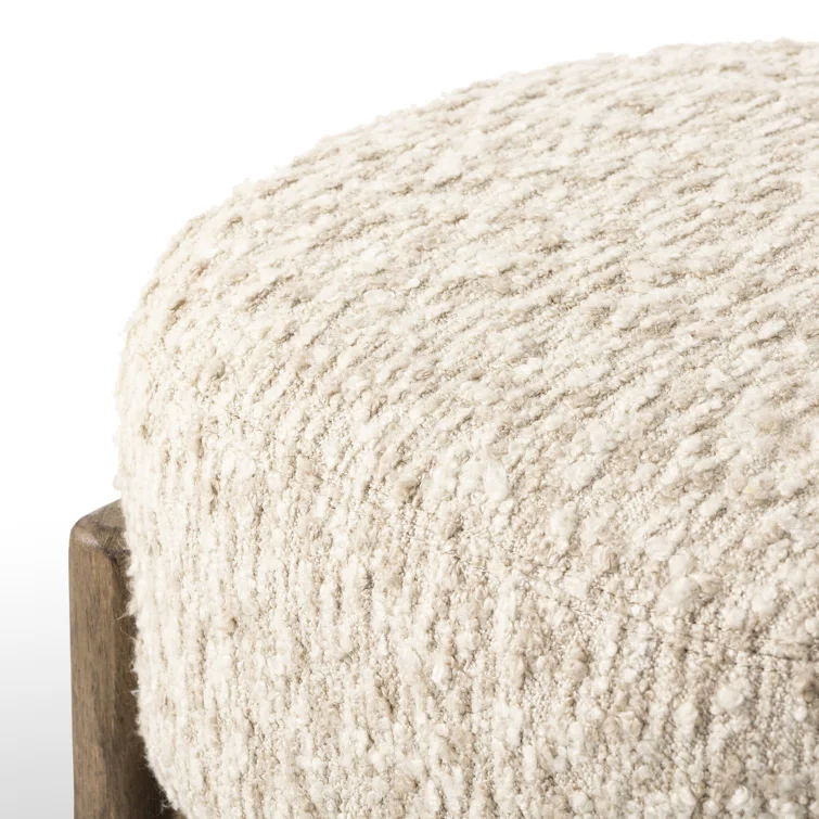 Solema Cream Upholstered Footstool with Wire-Brushed Parawood Base